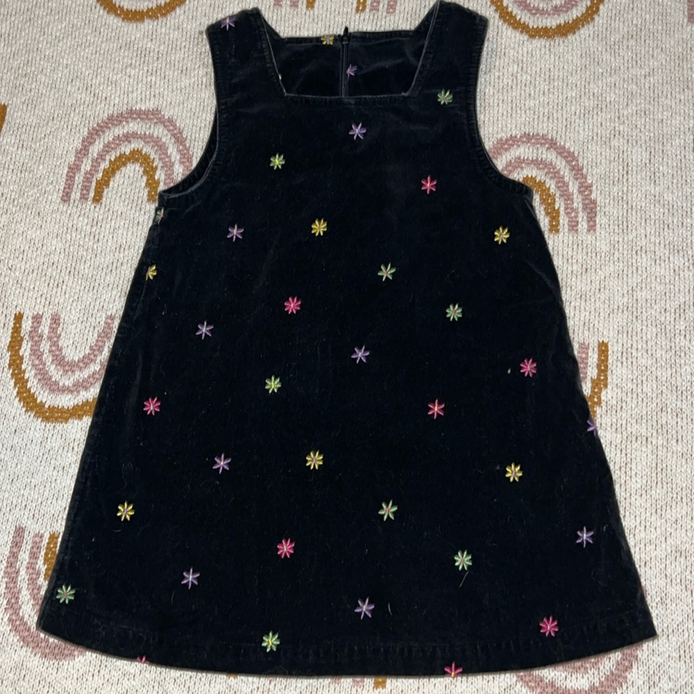 VTG JetSet brand kids size 4 100% cotton black multi color floral print dress